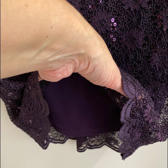 R & M Richards Dress 8 Sleeveless Lacy Sequin Tiered Lined Sheath Purple NWT - Picture 6 of 12